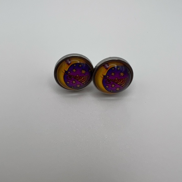 Classic Celestial Stud Earring Set - Moon and Sun Stud Earring Set - Boho Studs - Picture 3 of 12